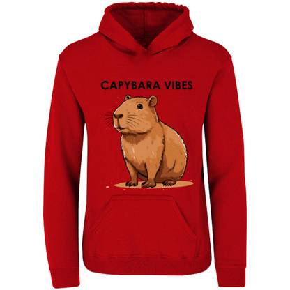 Capybara vibes; hoodie con capucha diseño de Capybara; sudadera con gorro para el frío, ilustración digital divertida, moda uniex. 